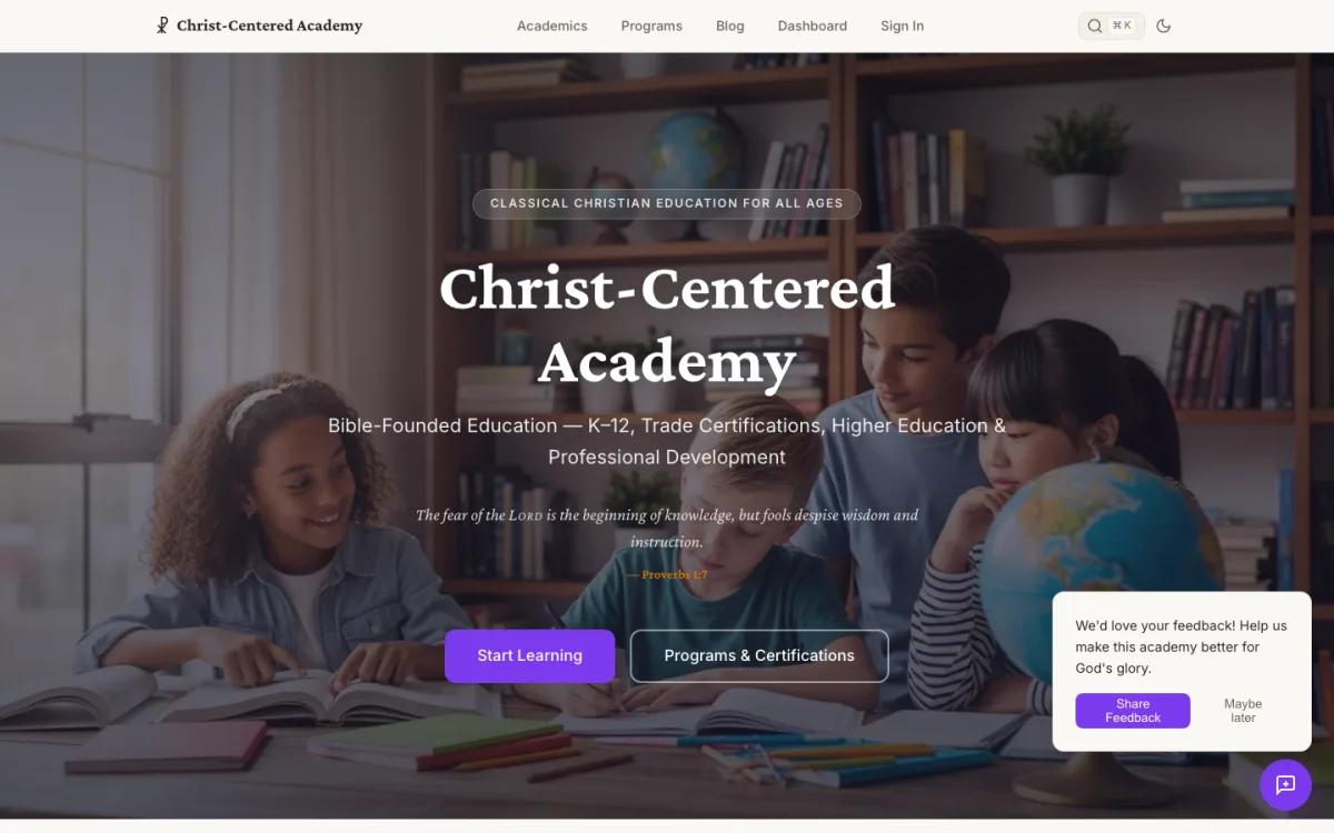 Screenshot of Christ-Centered Academy